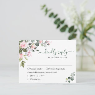 Eucalyptus Greenery Blush Roses Wedding RSVP Card