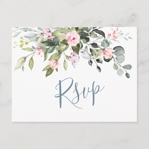 Eucalyptus Greenery Blush Roses Wedding RSVP Postcard