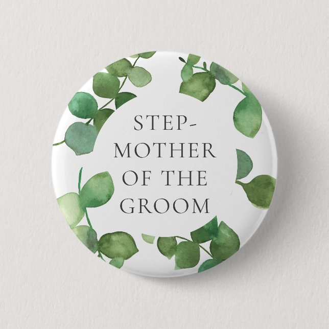 Eucalyptus Greenery Boho Floral Wedding Name Button (Front)