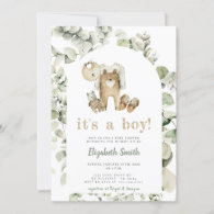 Eucalyptus Greenery Boho It's a Boy Baby Shower Invitation