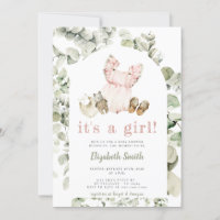 Eucalyptus Greenery Boho It's a Girl Baby Shower Invitation