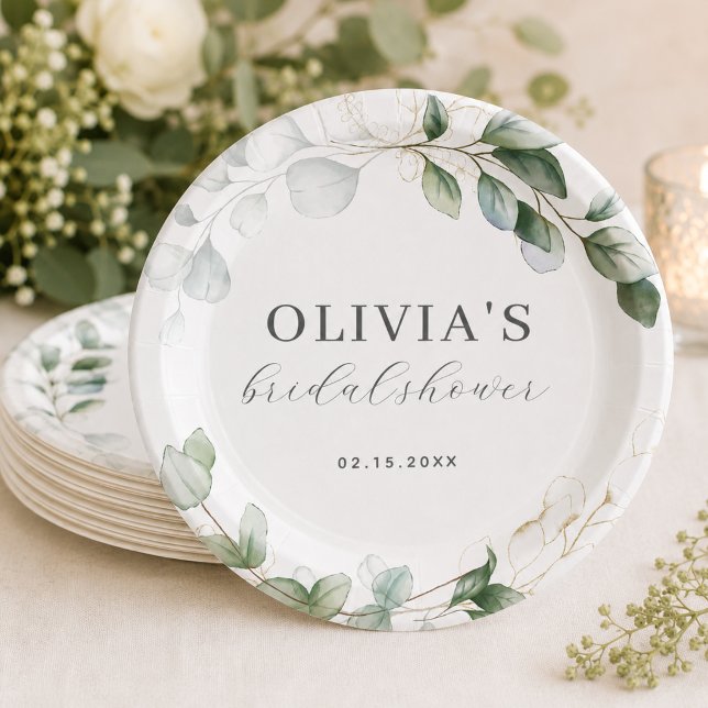 Eucalyptus Greenery Boho Rustic Bridal Shower Paper Plates (Creator Uploaded)