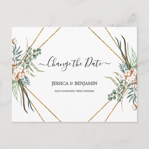 Eucalyptus Greenery Boho Script Change the Date Postcard