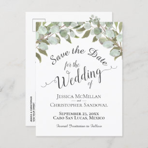 Eucalyptus & Greenery Boho Wedding Save the Date Announcement Postcard