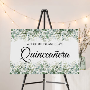 Eucalyptus Greenery Border Quinceañera Welcome Foam Board