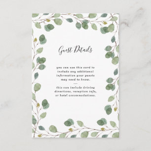 Eucalyptus Greenery Border   Wedding Guest Details Enclosure Card