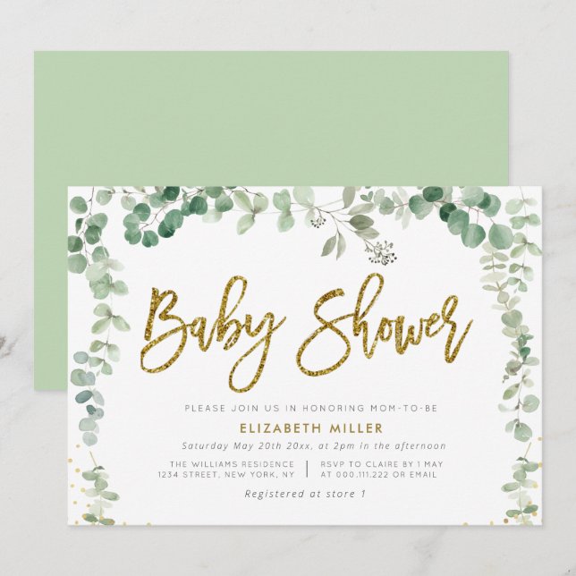 eucalyptus greenery botanical baby shower invitation (Front/Back)