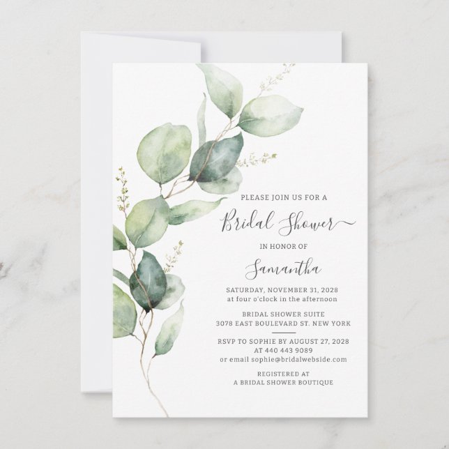 Eucalyptus Greenery Botanical Bridal Shower Invitation (Front)