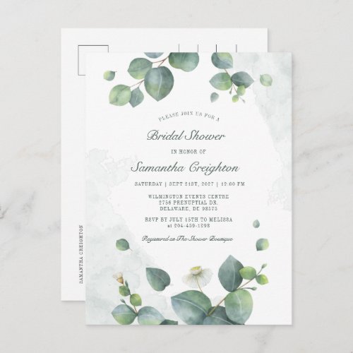 Eucalyptus Greenery Botanical Bridal Shower Invitation Postcard