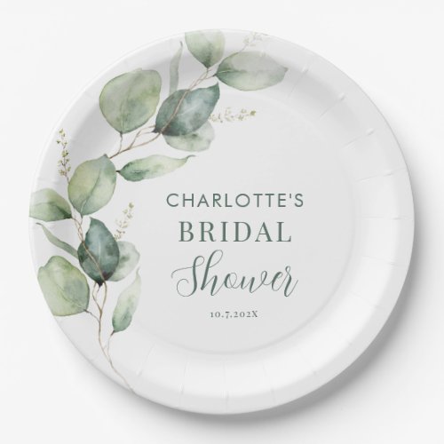 Eucalyptus Greenery Botanical Bridal Shower Paper Plates