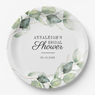 Eucalyptus Greenery Botanical Bridal Shower Paper Plates