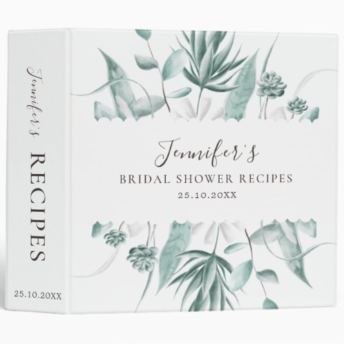 Eucalyptus Greenery Botanical Bridal Shower Recipe 3 Ring Binder