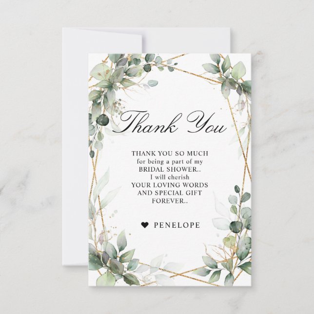 Eucalyptus Greenery Botanical Bridal Shower Thank You Card (Front)