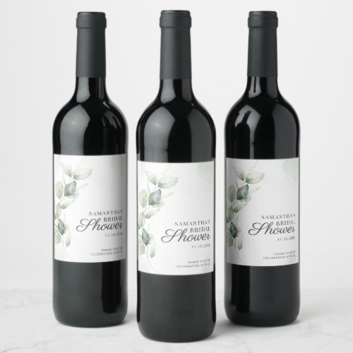 Eucalyptus Greenery Botanical Bridal Shower Wine Label