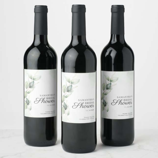 Eucalyptus Greenery Botanical Bridal Shower Wine Label (Bottles)