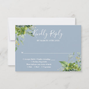 Eucalyptus Greenery Botanical Dusty Blue Wedding RSVP Card