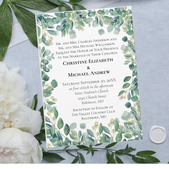 Eucalyptus Greenery Botanical Formal Wedding  Invitation (Creator Uploaded)