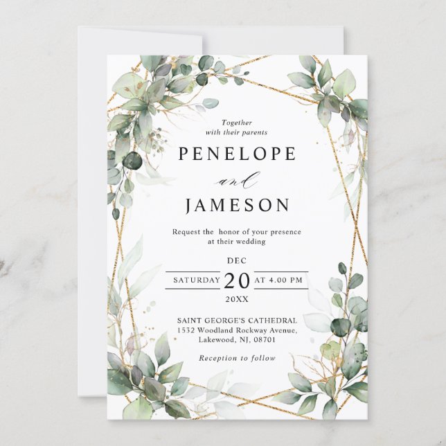 Eucalyptus Greenery Botanical Geometric Wedding Invitation (Front)