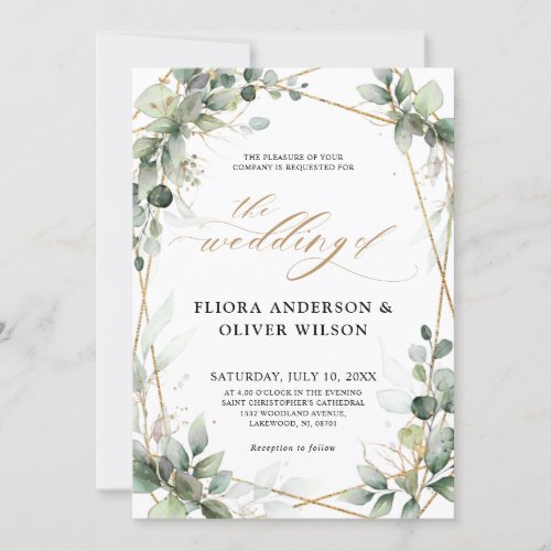 Eucalyptus Greenery Botanical Geometric Wedding Invitation