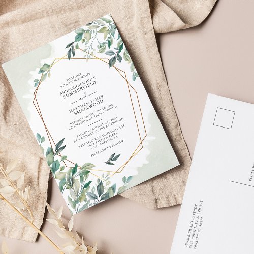 Eucalyptus Greenery Botanical Geometric Wedding Invitation Postcard