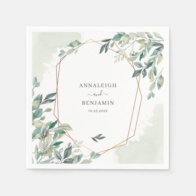 Eucalyptus Greenery Botanical Geometric Wedding Napkins (Front)
