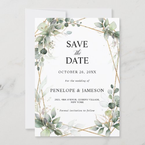 Eucalyptus Greenery Botanical Geometric Wedding Save The Date