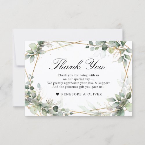 Eucalyptus Greenery Botanical Geometric Wedding Thank You Card