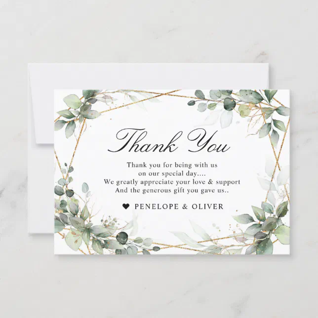 Eucalyptus Greenery Botanical Geometric Wedding Thank You Card | Zazzle