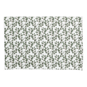 Eucalyptus Greenery Botanical Green White Trendy Pillow Case