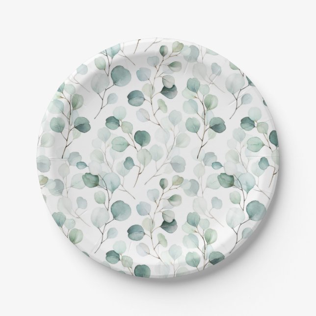 Eucalyptus Greenery Botanical Paper Plates (Front)