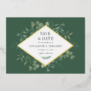 Eucalyptus Greenery Botanical Save the Date Gold Foil Invitation