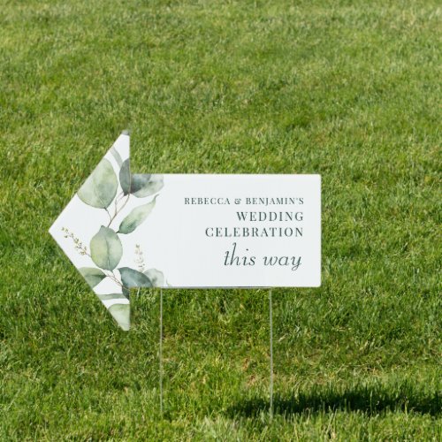 Eucalyptus Greenery Botanical Script Wedding Arrow Sign