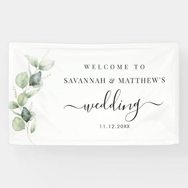 Eucalyptus Greenery Botanical Script Wedding Banner (Horizontal)