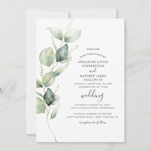 Eucalyptus Greenery Botanical Script Wedding Invitation