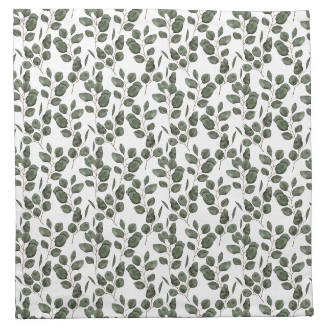 Eucalyptus Greenery Botanical Trendy Green White  Cloth Napkin (Front)