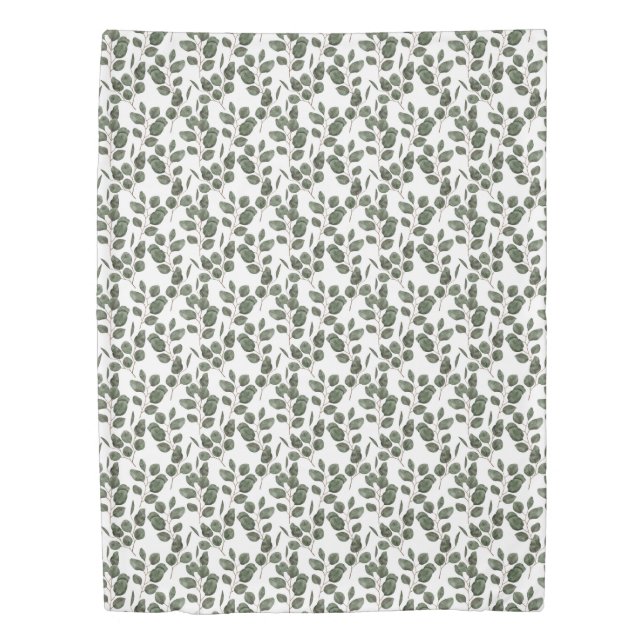 Eucalyptus Greenery Botanical Trendy Green White Duvet Cover (Front)