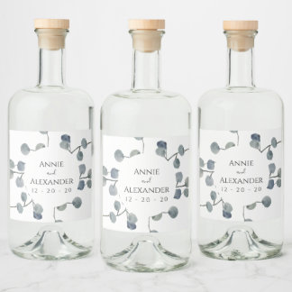 Eucalyptus Greenery Botanical Watercolor Liquor Bottle Label