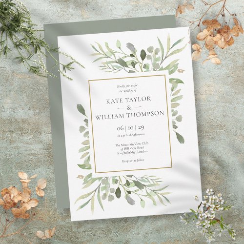 Eucalyptus Greenery Botanical Watercolour Wedding Invitation