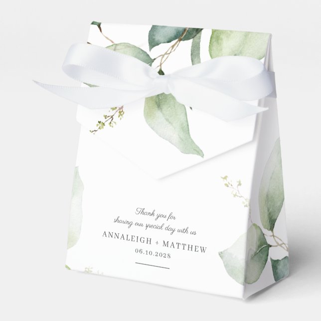 Eucalyptus Greenery Botanical Wedding Favor Boxes (Front Side)