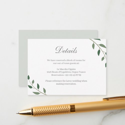 Eucalyptus Greenery Botanical Wedding Hotel Detail Enclosure Card