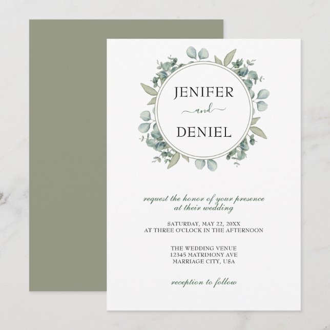 Eucalyptus Greenery Botanical Wedding Invitation (Front/Back)