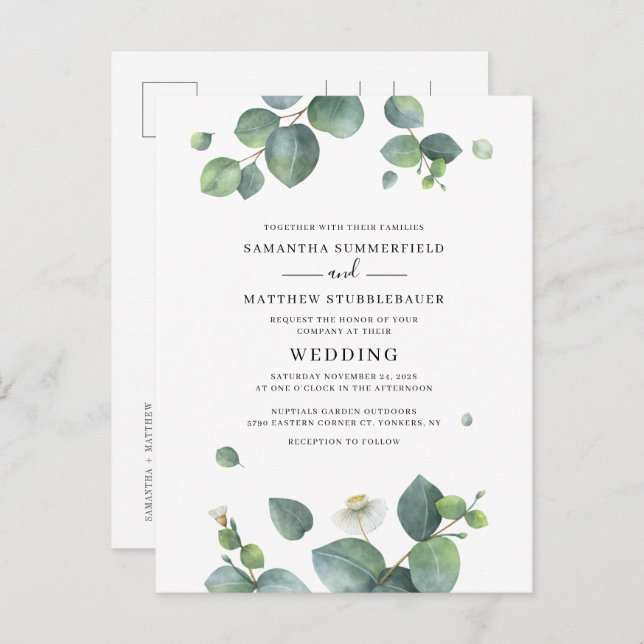 Eucalyptus Greenery Botanical Wedding Invitation Postcard (Front/Back)