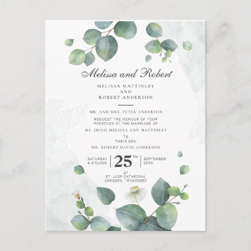 Eucalyptus Greenery Botanical Wedding Invitation Postcard