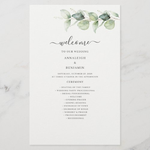 Eucalyptus Greenery Botanical Wedding Program