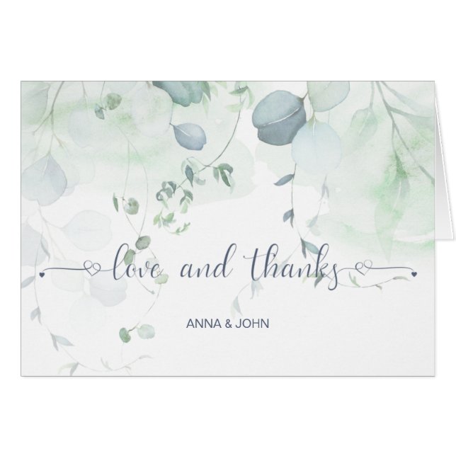 Eucalyptus Greenery Botanical Wedding Thank You Cards (Front Horizontal)