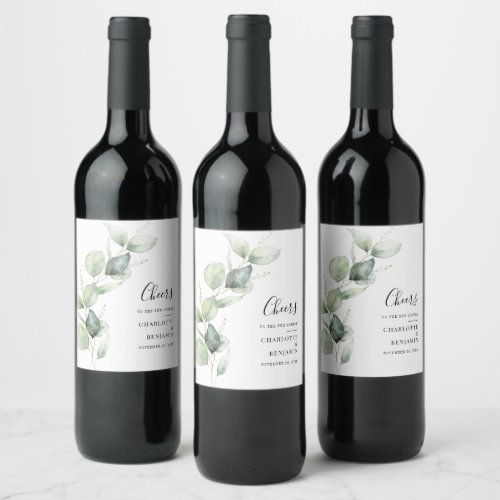 Eucalyptus Greenery Botanical Wedding Wine Label