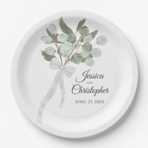 Eucalyptus  Greenery Bouquet Watercolor Wedding Paper Plates