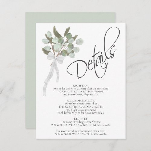 Eucalyptus  Greenery Bouquet Wedding Details Enclosure Card