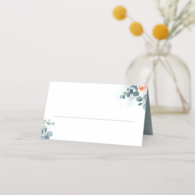 Eucalyptus Greenery Branches Watercolor Wedding Place Card (Front)