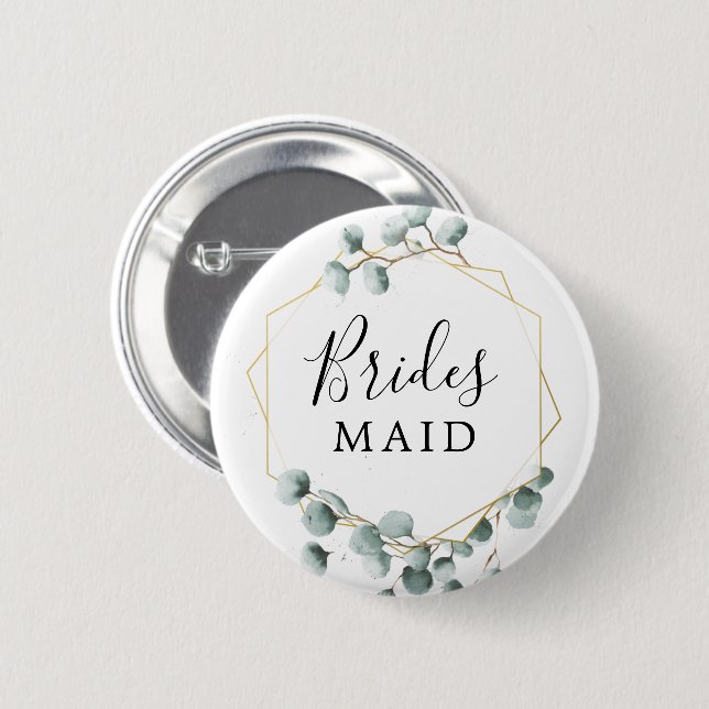 Eucalyptus Greenery Bridal Party Button Bridesmaid (Front & Back)